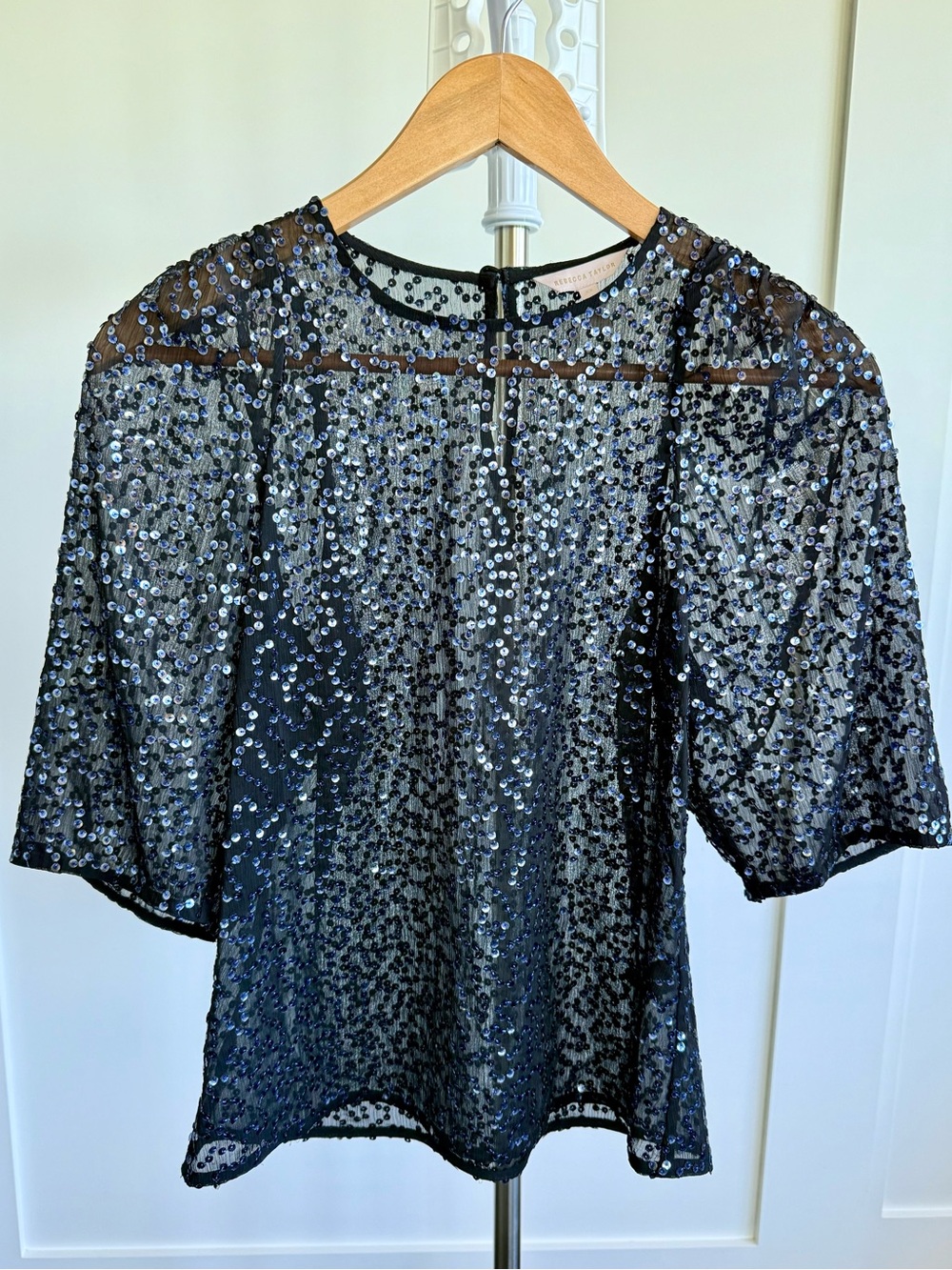 Rebecca Taylor Black Sequin Mesh Blouse